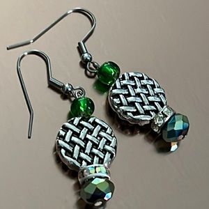 Green Crystal Basketweave Earrings.
